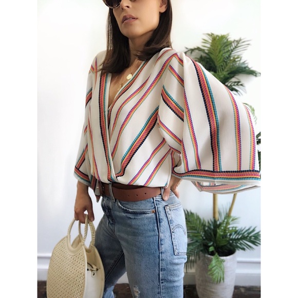 🆕Daize Striped Surplice Kimono Top - Picture 4 of 8